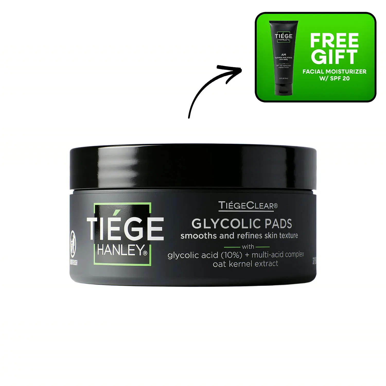 Tiege Hanley Glycolic Acid Pads - 10% Glycolic + 2% Salicylic + 6% Lactic - Daily Exfoliating Pads for Texture + Breakouts