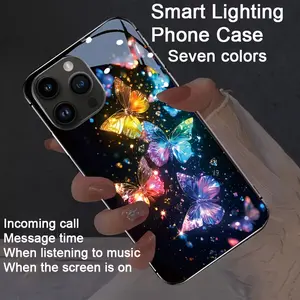 This dazzling, colorful butterfly-themed smart voice-activated luminous phone case is compatible with iPhone 12-16. It features intelligent luminous sound control and night-light technology, an elegant daytime design, and enhanced nighttime visibility.