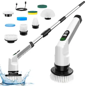 Cordless Electric Scrubber with 9 Brush Heads, 2-Speed, USB Rechargeable, Adjustable Handle - Power Spin Scrubber for Shower, Tile, Kitchen, Sink Cleaning, Cordless Handheld Scrubber