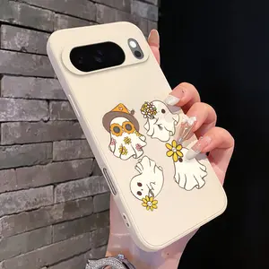 Ghosts with Flowers Pattern Rounded Edge Phone Case for Google Pixel 10 9 XL 8 7 Pro A Shockproof Full Camera Protection Durable Slim Liquid Silicone Cover Smartphone Casing