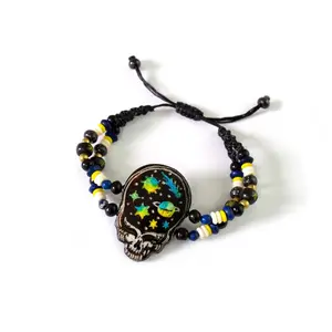 Grateful Dead Cosmic Stealie Bone Bead Bracelet