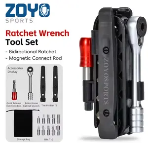 Bike Portable Ratchet Wrench Tool Kit Multi Function Repair Tools Set with Quick Release Socket Tire Lever Screwdriver Spanner Rod Connect e bike bikes Storage Bag Bits