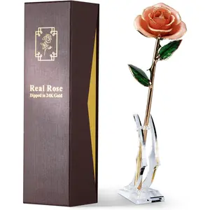 Dipped Rose - Hand-Dipped Real 24K  Rose - Genuine One of a Kind - Eternal Romantic Present for Her -  for Valentines, Mother's Day, Anniversary, Birthday (Pink)