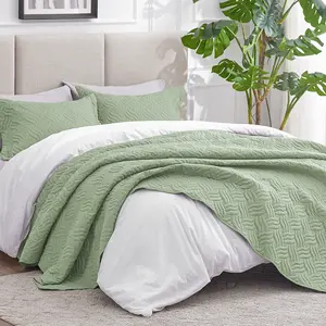Spring Quilt Set - Soft Bed Summer Lightweight Bedspread Comforter - Modern Style Wave Pattern Coverlet for All Season - (Includ  Quilt,  Pillow Sham)