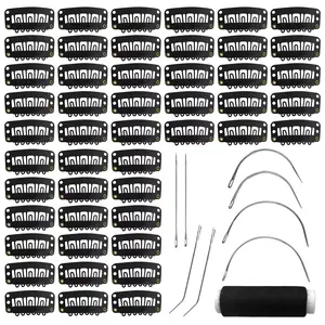 50 count 32mm Hairpieces Snap Clips U Shape Wig Clips for Hair Extensions Making Wig Accessories Set Tools (Black)