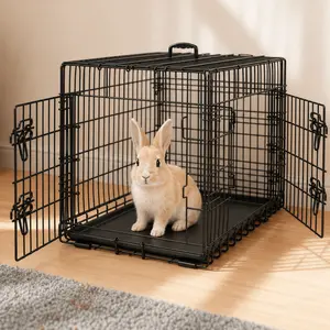 Costoffs 36″ Metal Rabbit Crate with Divider, 2 Doors, and Removable Tray – Foldable Wire Kennel in Black