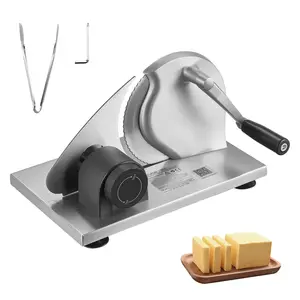 Manual Bread Slicer with Clamp and Suction Base, 0-0.6" Adjustable Thickness Hand-Cranked Cheese Cutter, Serrated Stainless Steel Blade for Kitchen Use