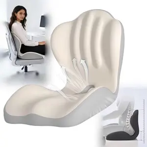 Memory Cotton Lumbar Support Pillow, Ergonomic Back Cushion, Raised Back Design, Hollow Breathable Structure, Suitable for Office, Driving, Long Sitting