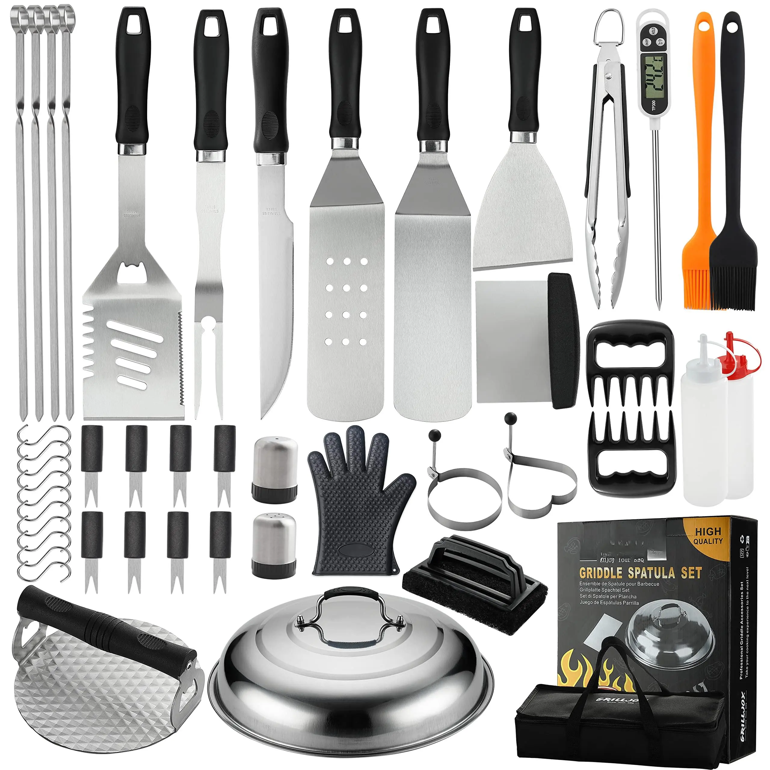 46pc Griddle Accessories Set With Robust Plastic Handle  All-in-one Tools Kit For Flat Top Grills Teppanyaki Hibachi Stainless Steel Grill Spatula Outdoor Camping Grilling