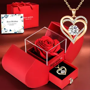 Rose Gift Box with Heart Necklace, Perfect for Wife Lover Friend Grandma Birthday Valentine Christmas Present