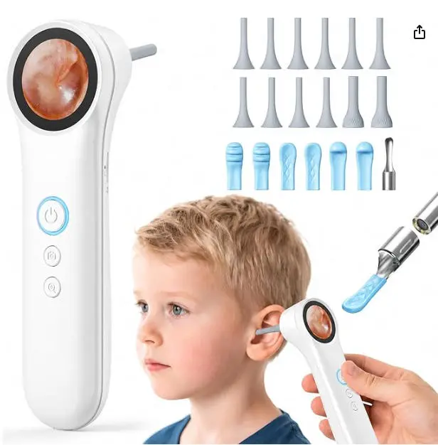 Built-in Screen Digital Visual Otoscope, Wireless-Free Ear Wax Removal Tool, HD Ear Scope with Multi Silicone Ear Tips, Portable Family Ear Care Kit for Kids & Adults