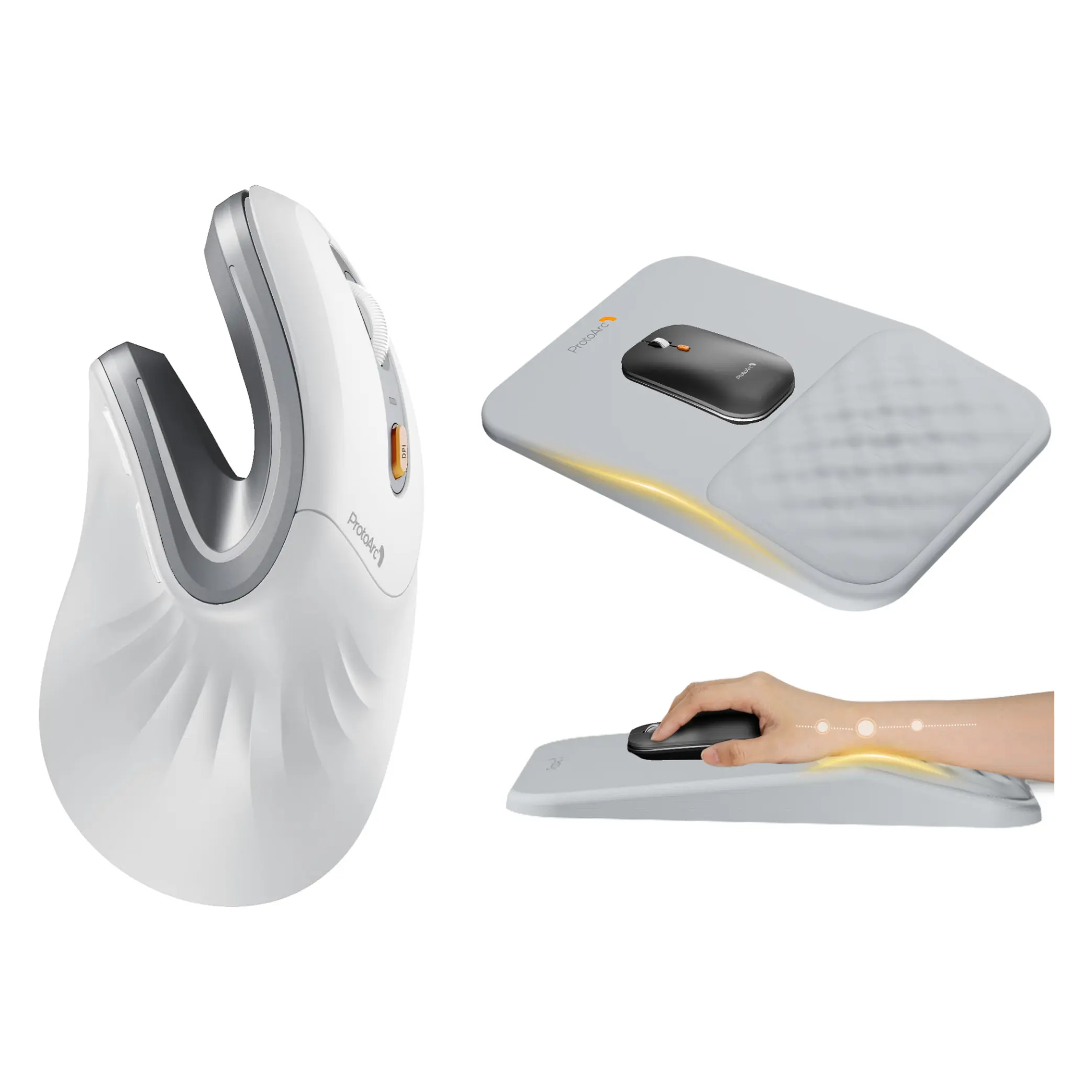ProtoArc EM11 NL Adjustable Ergonomic Mouse, MP50 Ergonomic Anti-Slip Mousepad Bundle for Computers & Office Use, Ergonomic Anti-Slip Mouse