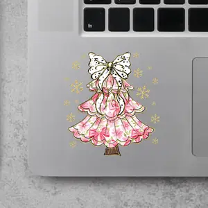 Christmas Coquette Pink Tree with Big Bow Girly Girl Trendy 2x2 inches Cut Out Sticker