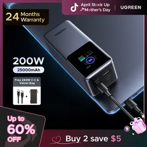 UGREEN 20000mAh 130W Power bank ,25000mAh 200W, 12000mAh 100W Fast Charging Powerbank, 65W Charger PD Super Fast Charging For iPhone 17/16/Macbook Air/Pro Lenovo Laptop, with LED Display Screen,tiktokshopstockup,mothersdaygift