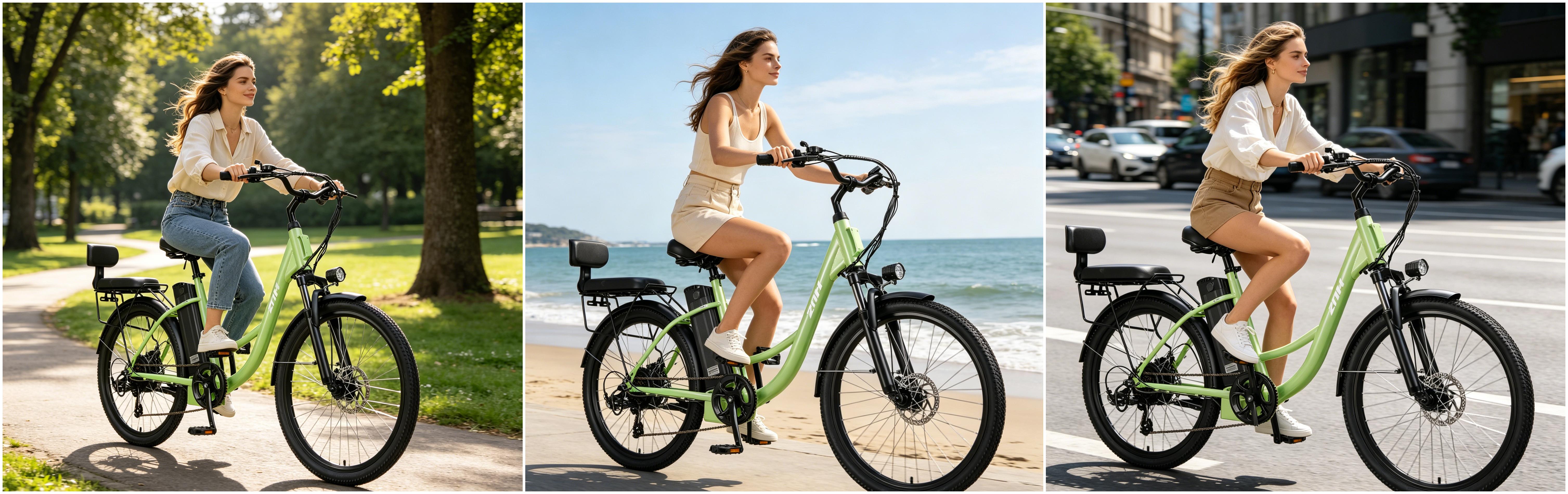 Women's Step-Thru ZNH-19 Electric Bike, 24 Inch, 750W Motor, 48V 13Ah Removable Battery, 20MPH, 50 Miles Range, 7-Speed Urban Commuter Ebike