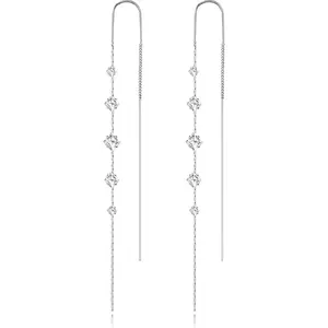 Silver Dangle Earrings for Women Long Silver Threader Prom Earrings Sparkly Dangle Drop Cubic Zirconia Jewelry for Gifts