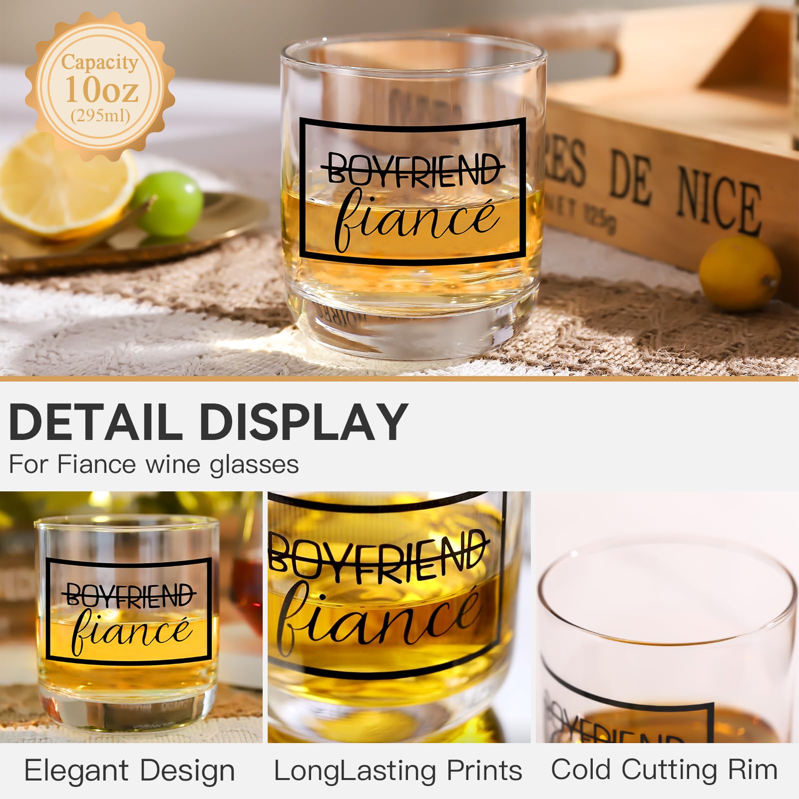 Wine Glasses for Couples - Engagements Gifts for Her Fiance Fiancee - Perfect Christmas Gift for Newly Engaged Bridal Party - Drinkware glass can