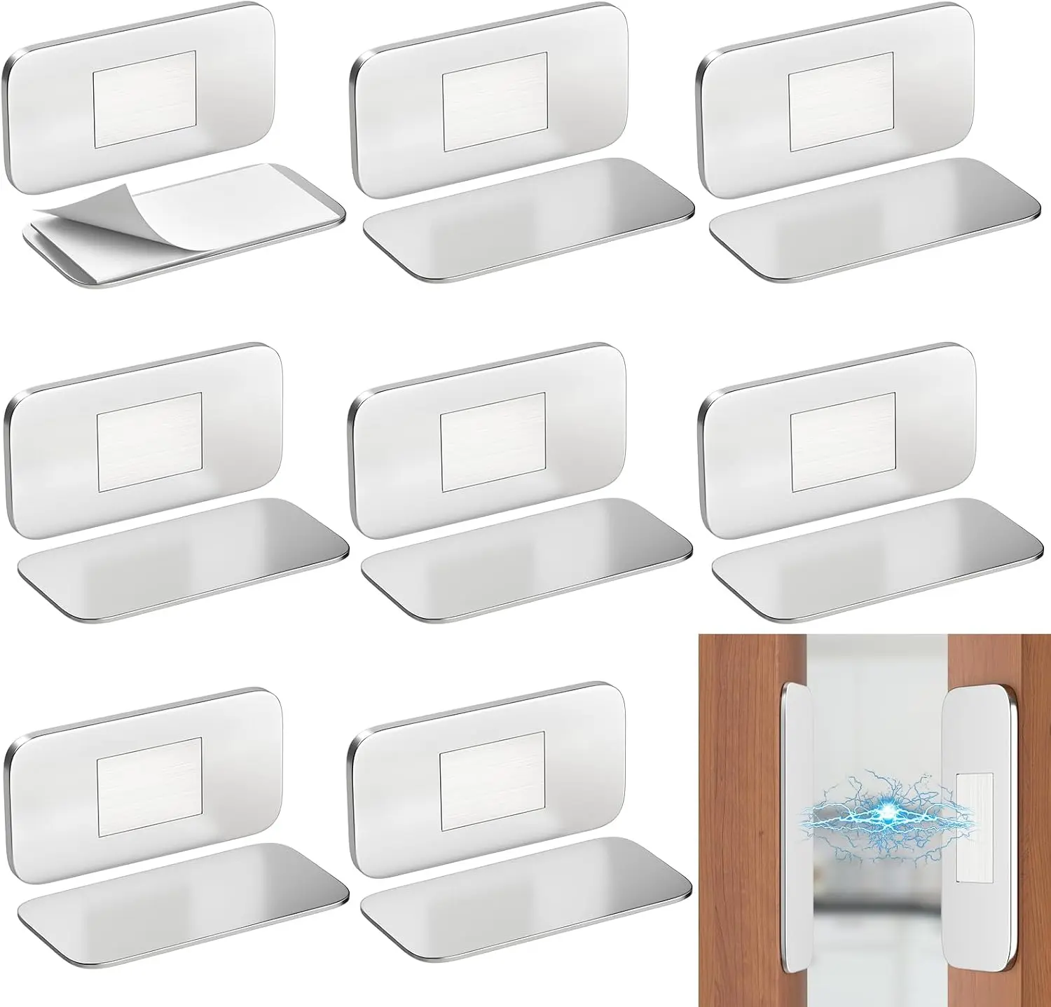 GJANSH 8 Pack Magnetic Door Catch with Adhesive, Jiayi No Drill Ultra Thin Cabinet Magnets Closure, Stainless Steel Drawer Latch for Kitchen Cabinets, Cupboards, Wardrobes, Sliding Doors, No Screws