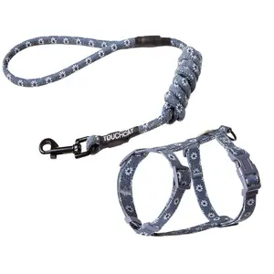 212 MAIN Radi-Claw Durable 2-Pieces Cat Cable Harness & Leash Combo - Adjustable Fit, Cotton Blend, Gentle Tug, Dark Grey, Medium Size, Swivel Leash, Walking Harness