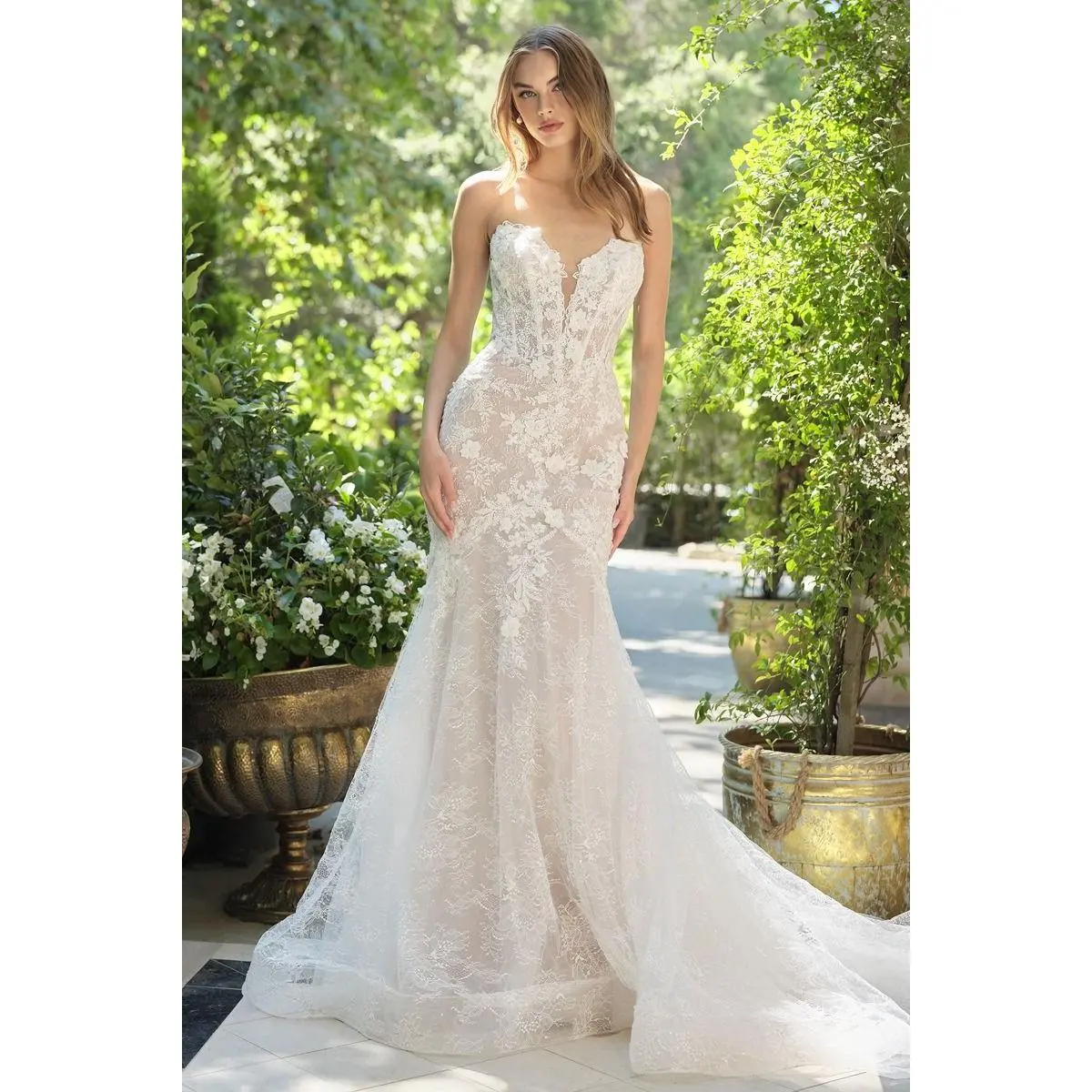 Andrea and Leo -WL072 Lace Fitted Strapless Wedding Gown