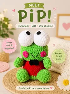 Pip the Frog Plushie – Handmade Soft Frog Stuffed Animal