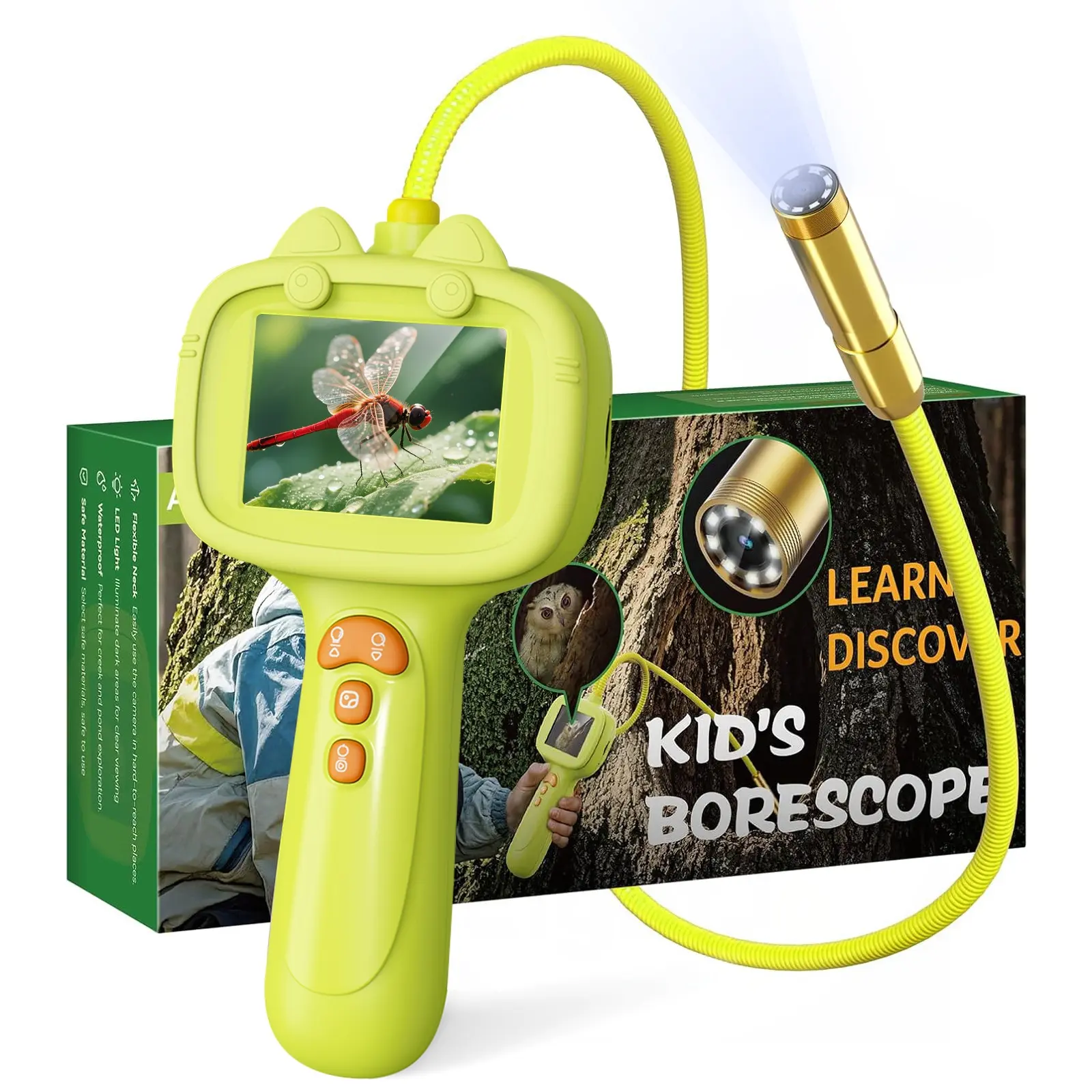 [2026 Upgraded] Kids Explorer Camera with Screen and Light, Flexible Borescope Probe, Photo & Video Rechargeable STEM Nature Toy, Birthday Gift for Kids Ages 3-10