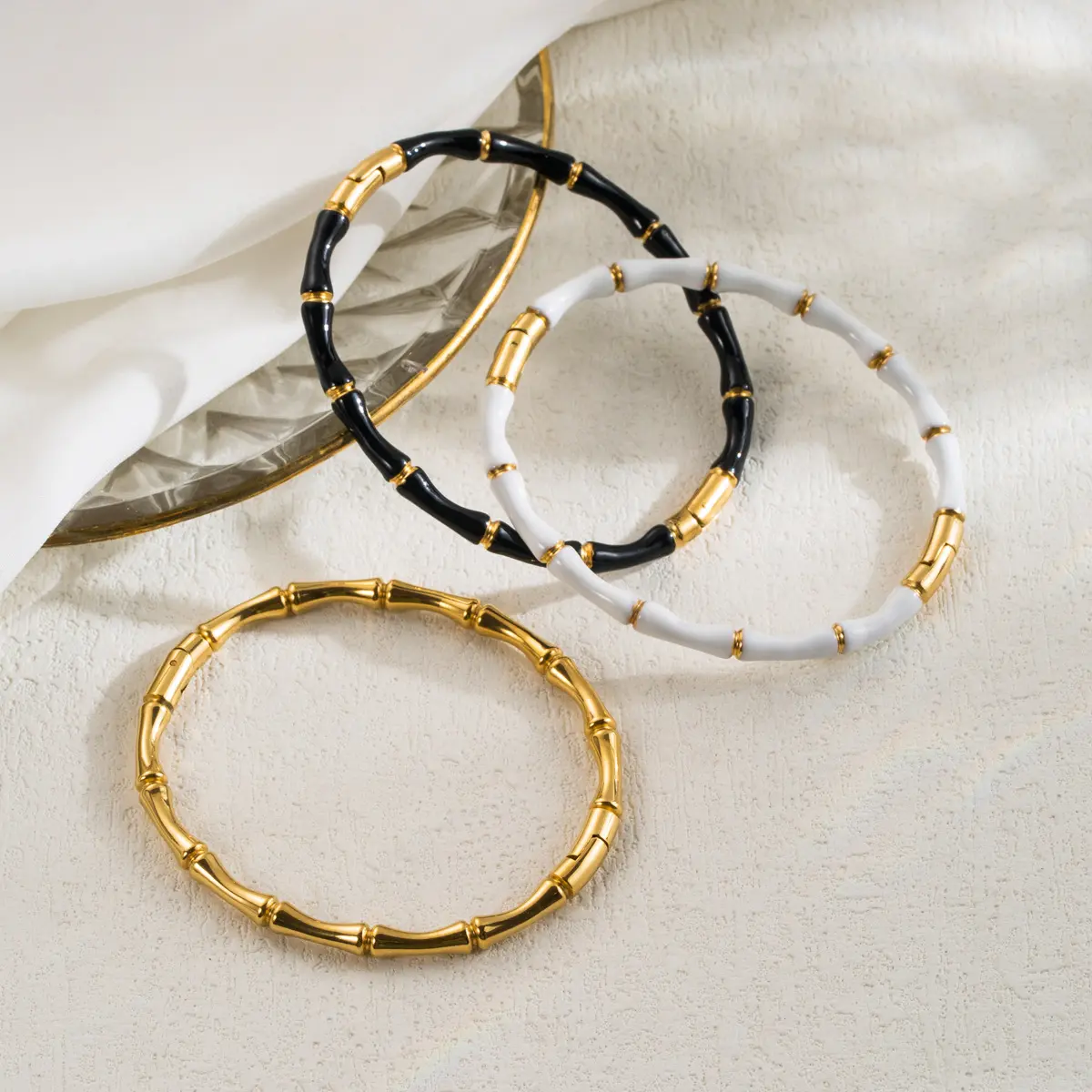 Bamboo Closure Bracelet Stainless Steel Polished Buckle Hand Jewelry Women's Jewelry