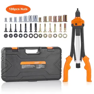 Rivet Nut Tool Kit - 16-Inch Rivnut Installation Tool Set With 13-Piece Metric And SAE Mandrels, 186-Pieces Rivet Nuts, Semi-Auto Retraction, Suitable For M3 To M12 And 1/4-20 To 10-24 Thread Sizes