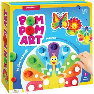 Dan&Darci Pom Pom Arts & Crafts Kit for Toddlers 3 Sticky Card Designs Colorful Pom Poms Foam Stickers Mess Free Fun Ideal for Teaching Colors Shapes and Fine Motor Skills Ages 3+