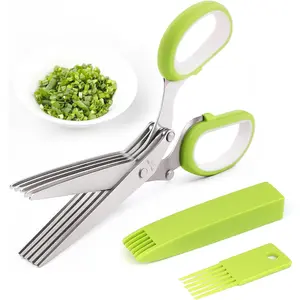 Herb Scissors, Kitchen Shears with 5 Blades and Cover, Multipurpose Cutting Herb Stripper, Kitchen Shears Dishwasher Safe,stainless steel kitchen scissors, Kitchen Scissors