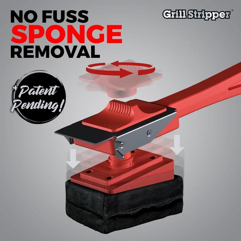 GRILL STRIPPER Bristle Free Grill Brush For Outdoor Grill - Steam Grill Brush Bristle Free with Patent Pending Triple Scraper and Dishwasher Safe Replaceable Fire Resistant Steam Sponge