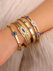 Vintage Classic Personalized Stainless Steel Blue Eye Matching Bracelet, Fashionable Jewelry for Women & Girls, Trendy All-match & Exquisite Jewelry for Birthday Gift, Fashionable Bangle