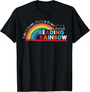 100% Cotton Take A Look A Book Vintage Reading Librarian rainbow T-Shirt