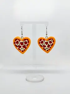 #507 Heart Shaped Thick Pizza with Heart Pepperoni & Green Peppers Earrings, Casual, Fun, Food, Resin