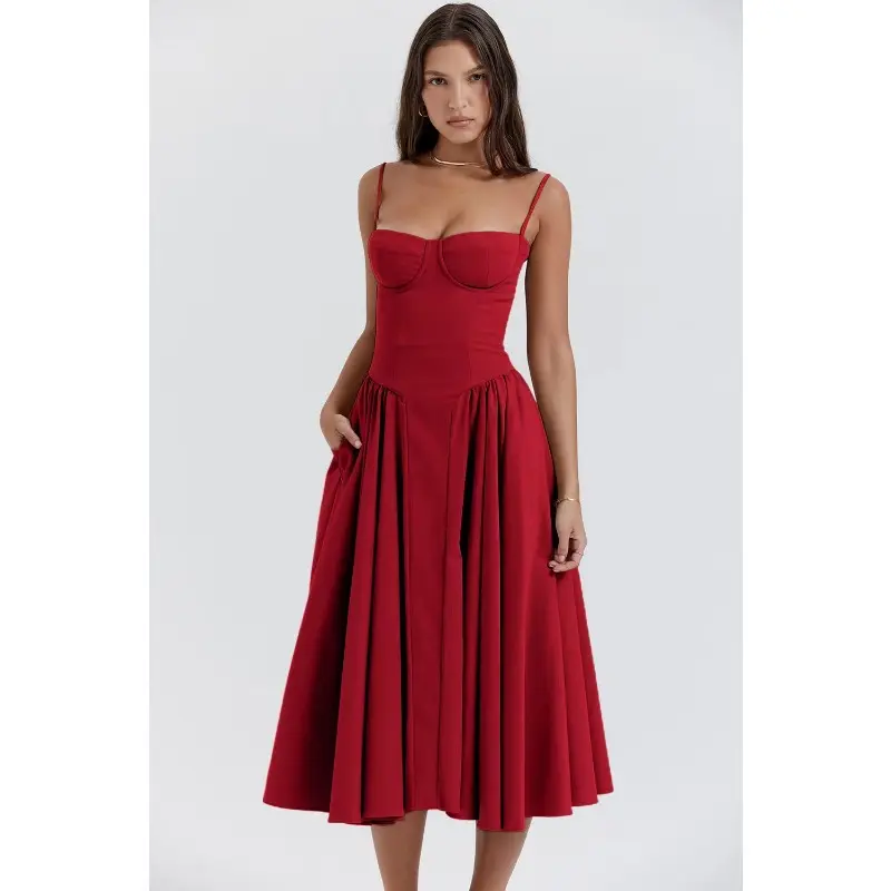 Women's Elegant French Retro A-Line Maxi Camisole Dress - Smooth Wrinkle-Free Knit Polyester, Body Contouring, Piece for Party & Formal Occasions, Fashion, Fade-Resistant Poly