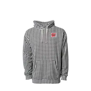 Uknowucme Embroidered Houndstooth Hoodie Cotton Fleece