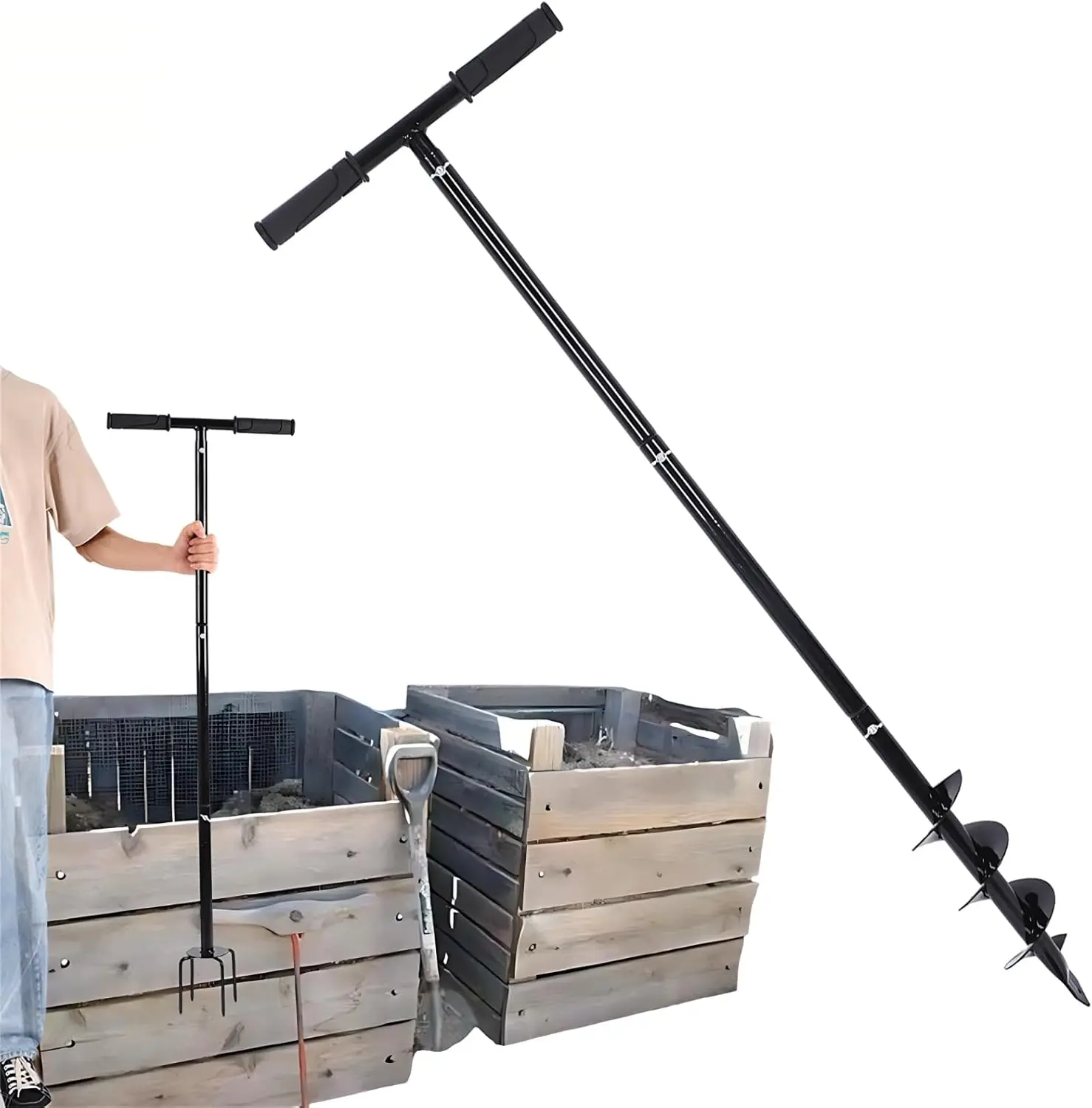 Compost Stirring Tool 45.6 inch Compost Turning Tool Outdoor Manual Composting Bar Compost Turner Aerator Accessories Outdoor Turner and Mixing Tool