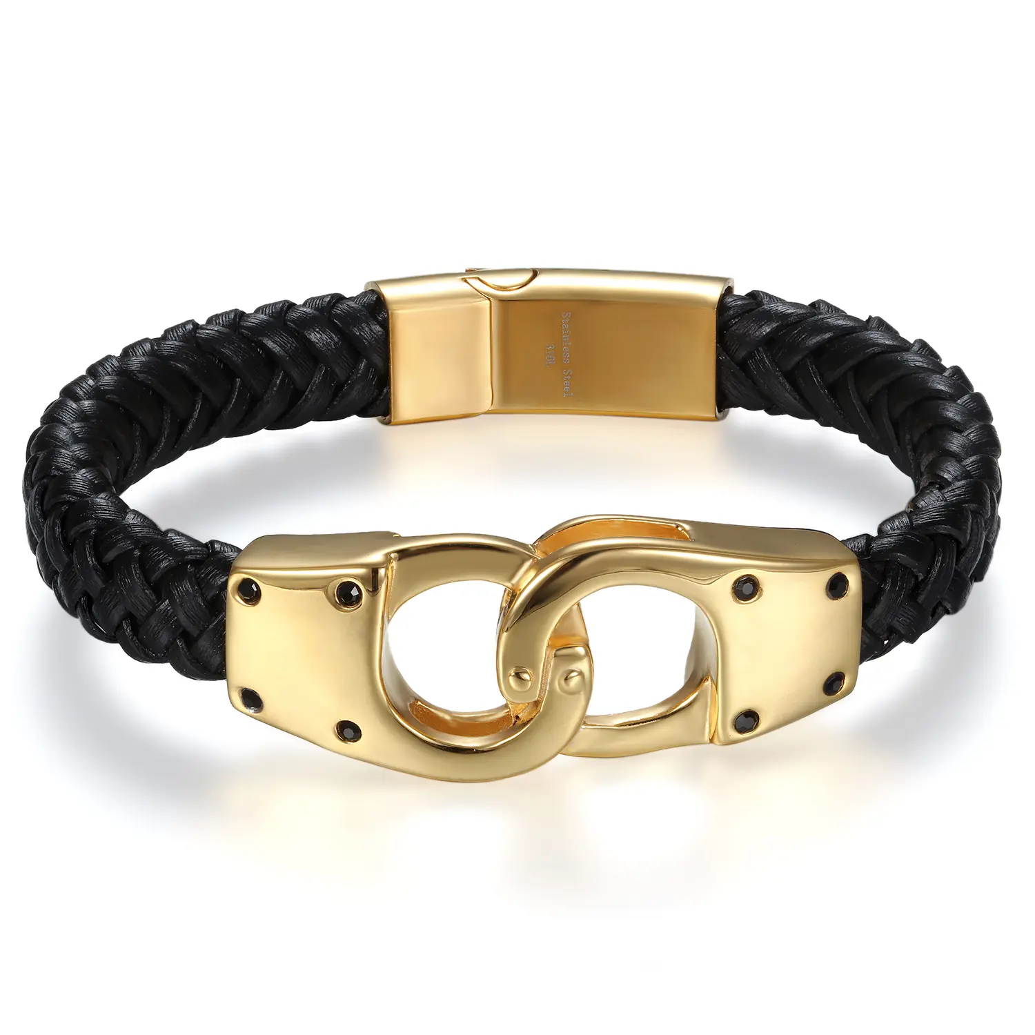 OIDEA Men's Punk Biker Bracelet, Solid 11mm Leather with a Stainless Steel Handcuff Motif, Statement Piece with 2-Tone Finish, Two-Tone Finish, Statement Punk Piece