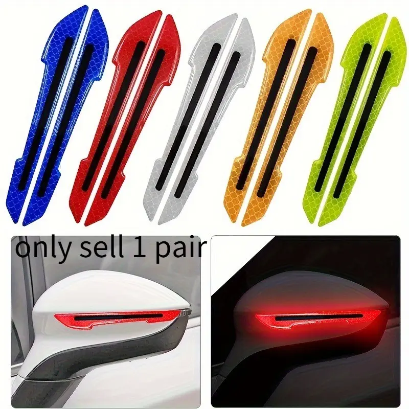 2-piece 3D car bumper reflective strips, Car accessories, bright safety warning decal stickers, suitable for rearview mirrors, closely adhering and easy to stick, available in multiple colors (red/blue/white/yellow/green), reflective car stickers