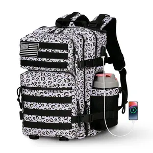 25L Military Tactical Backpack for Women, Molle Army Assault Pack with Water Cup Bag (White Leopard-25L)