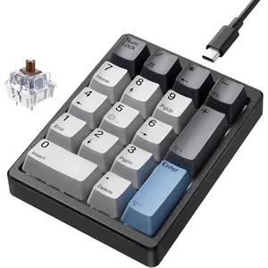 Mechanical Number Pad,Hot Swappable Numpad Wired USB 17  Keypad White Backlit Numeric Keypad with PBT Keycaps for Laptop PC Compact Keyboards (Black, Brown )
