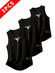 Men's Quick-Dry Breathable Sleeveless Sports Tank Tops, Multi-Color Casual Gym Wear, Round Neck, Moisture-Wicking Fabric, Sporty Style, Workout Vest