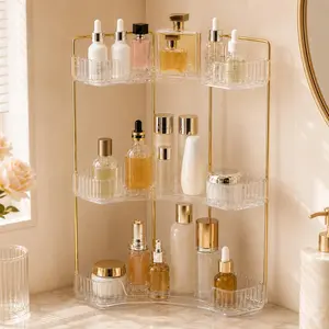 Clear Curved Acrylic Vanity Tray with Gold Handles, Fashion Storage Multi-Purpose Countertop Organizer for Bathroom Makeup Perfume & Kitchen Spice Storage