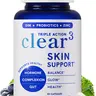 Clear Skin Acne Supplement with Zinc, DIM & Probiotics | 3-in-1 Balance, Clarify, Restore Support with Hyaluronic Acid & Skin Support Vitamins | For Women & Men | Oral Hormonal Acne Pills