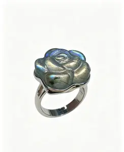 Evelyn(13111)gc.Natural labradorite adjustable copper ring $10/pc
