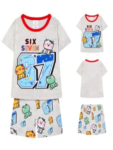 Boys Short Sleeve Shorts Pajama Set, Frog Animal Print, Cartoon Print Pajama, Print Sleepwear, Casual Soft Comfortable Homewear, Suitable for Sleeping and Playing, Pyjama