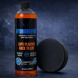 HydroRevive Universal Plastic Restorer | UV Resistant Formula for Cars Boats RVs Patio Furniture | Restores Faded Sun-Damaged Plastics & Trim