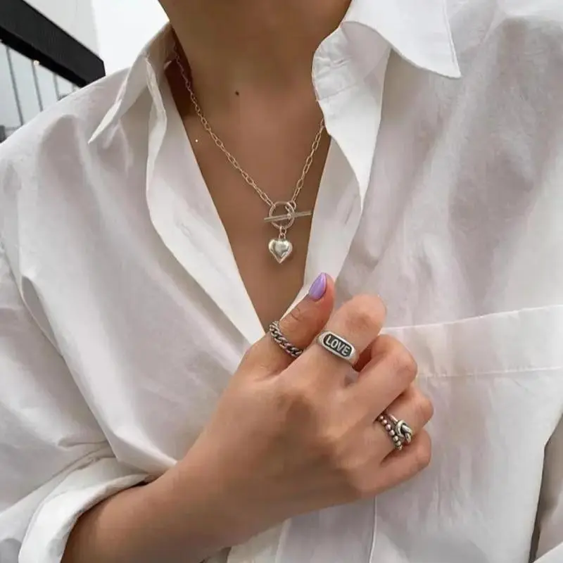 Women's S925 Sterling Silver Dainty Heart Necklace Pendant, 45cm Adjustable Fine Jewelry Shimmer Chain with T-Bar Clasp, Silver Stacking Collarbone Piece, Romantic Gift for Women