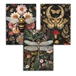 3 Pack Vintage Dragonfly,Moth,Bee Diamond Painting Set for Adult Beginners,5D Full Diamond Dot Crafts,Home Wall Decoration Gifts Diy Kits
