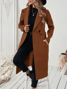 Women's Plus Size Elegant Casual Solid Color Autumn/Winter Notched Lapel Belted Long Sleeve Blend Wool Coat Jackets